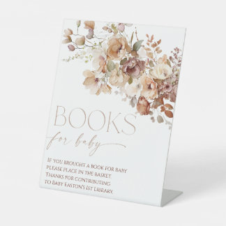 Boeken voor baby boho herfst herfst rustieke bloem reclamebord met voetstuk