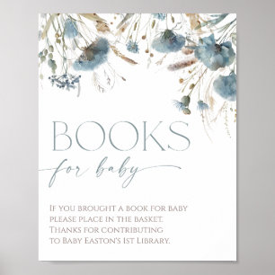 Boeken voor baby boho stoffige blauwe wilde bloem poster