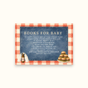 Boeken voor baby denim geruite hamburger baby show informatiekaartje