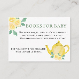 Boeken voor Baby Gele Theepot Baby Shower Verzoek Informatiekaartje