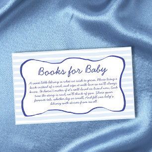 Boeken voor baby golvend kader blauwe baby shower informatiekaartje