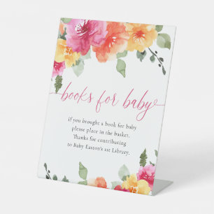 Boeken voor baby kleurrijke felle floral baby show reclamebord met voetstuk