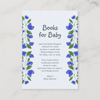 Boeken voor Baby Mooie Bloemige Blauwe Baby Shower Informatiekaartje