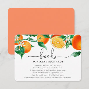 Boeken voor Baby oranje citrusbaby shower Informatiekaartje