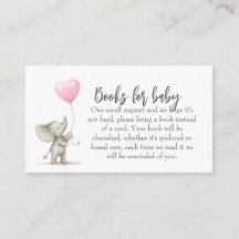 Boeken voor Baby shower Insert Kaart – Roze olifan