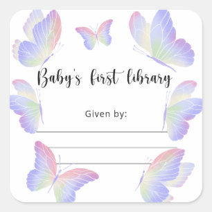 Boeken voor Baby shower van vlinder, boeken voor b Vierkante Sticker