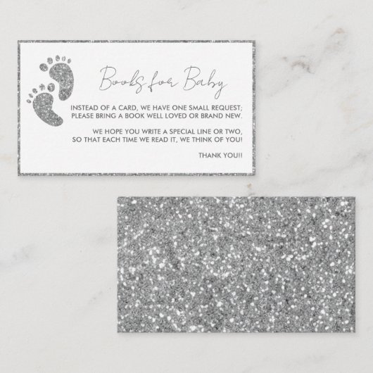 Boeken voor Baby Silver Glitter Baby shower Informatiekaartje (Voorkant / Achterkant)
