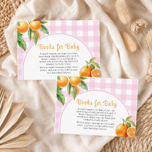 Boeken voor baby-sinaasappels Roze babyfeestje Informatiekaartje