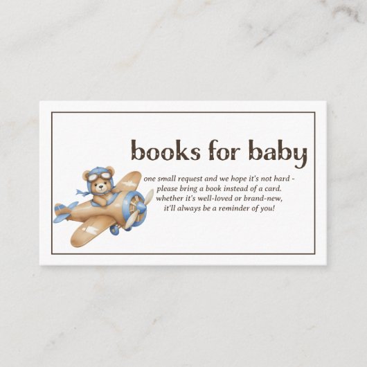Boeken voor Baby Teddy Bear Pilot Baby Boy Shower Informatiekaartje (Voorkant)
