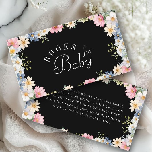 Boeken voor Baby! wilde-bloem-Baby shower Informatiekaartje