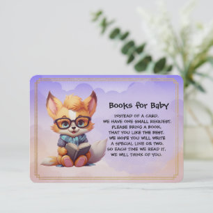 Boeken voor een lieve baby vos die een boek leest informatiekaartje