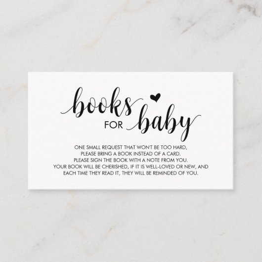 Boeken voor het baby, Moderne Kute Black Manuscrip Informatiekaartje (Voorkant)