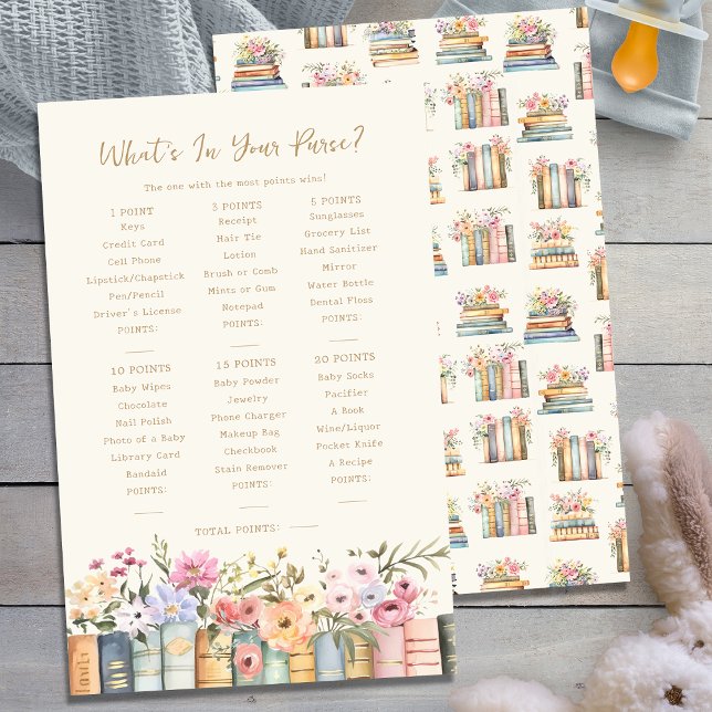 Boeken Wat zit er in je tas spel (Wildflower Books What's In Your Purse Baby Shower Game by Painted Paperie
)