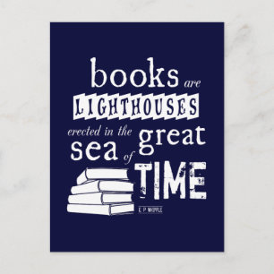 Boeken zijn vuurtoren in het Grote Zee van Tijd Briefkaart