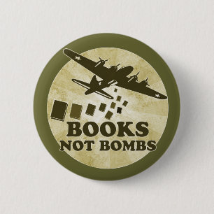 Boeken zonder bommen ronde button 5,7 cm