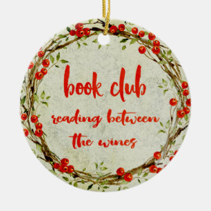 Boekenclub Funny Reading between the Wines Holiday Keramisch Ornament