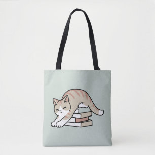 Boekenliefhebber Kattenillustratie - Opgerold & Ge Draagtas