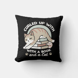 Boekenliefhebber Kattenillustratie - Opgerold & Ge Kussen