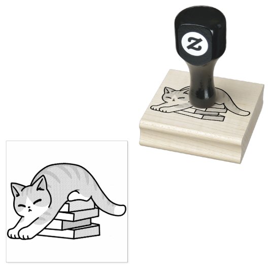 Boekenliefhebber Kattenillustratie - Opgerold & Ge Rubberstempel (Gestempeld)