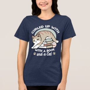 Boekenliefhebber Kattenillustratie - Opgerold & Ge Tri-Blend Shirt