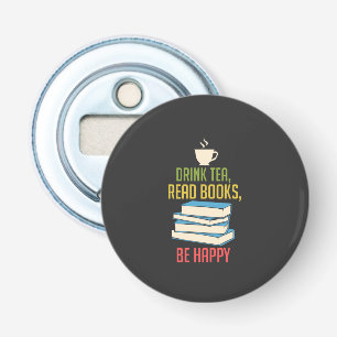 Boekenliefhebber - Thee Boeken Gelukkig Button Flesopener