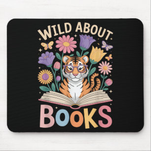 Boekenliefhebber Tiger Schattige Flowers lezen Muismat