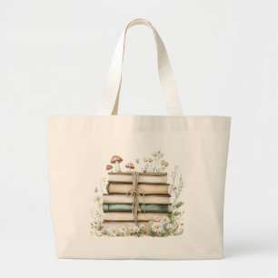 Boekenliefhebber's Aquarel Vintage Bloemige Boeken Grote Tote Bag