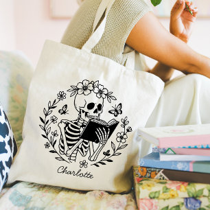 Boekenliefhebbers Grappige Leesskelet Gepersonalis Tote Bag