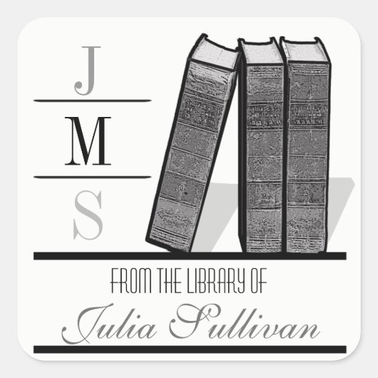  Boekenplank Zwart-wit Vierkante Sticker (Voorkant)