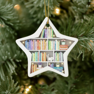 Boekenplanken in de vorm van een ster in regenboog keramisch ornament