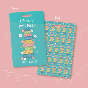 Boekenstapel en Bloemen Teal Bibliotheek Hal Pas B Badge