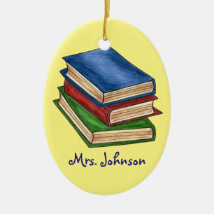 Boekenstapel Librarian Teacher Reading Education Keramisch Ornament