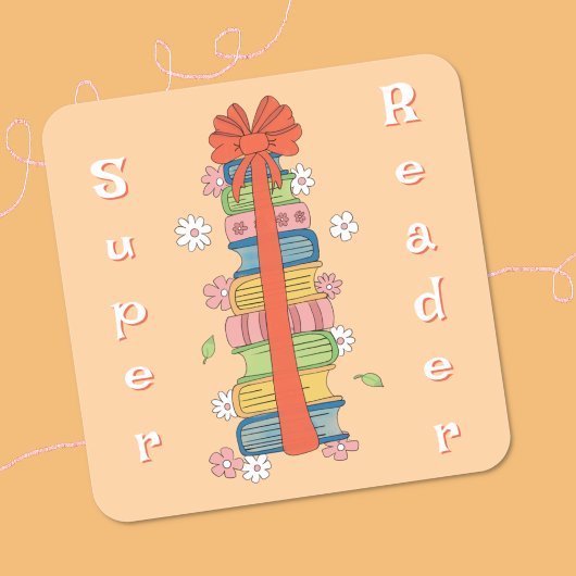 Boekenstapel met Red Bow Super Reader-Stickers Vierkante Sticker