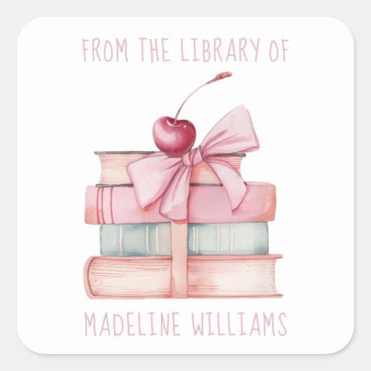 Boekenstapel uit de bibliotheek van Bow Bookplate  Vierkante Sticker (Voorkant)