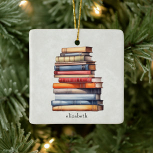 Boekenstapel Waterverf Vintage Lezers Schrijvers Keramisch Ornament