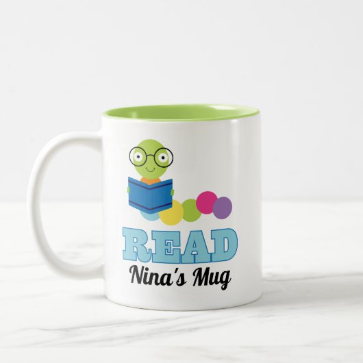 Boekenwurm Bibliotheek Leuk Leescadeau Tweekleurige Koffiemok (Links)