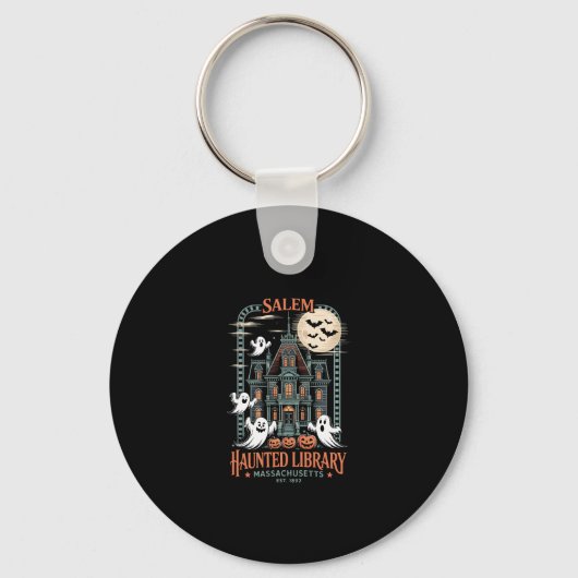 Boekenwurm Halloween Shirt Haunted Library Sleutelhanger (Voorkant)