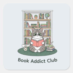 Boekenwurm Kat Cute Bril Literatuur Enthousiasteli Vierkante Sticker