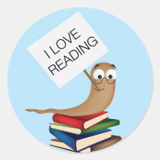 boekenwurm met teken ronde sticker
