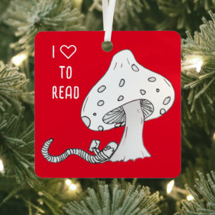 Boekenwurm onder een paddenstoel metalen ornament