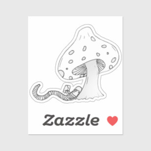 Boekenwurm onder een paddenstoel sticker