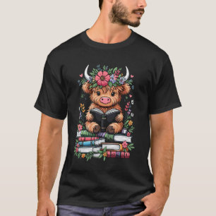 Boekenwurm Schattig Baby Highland Koe Boek Lezen T-shirt
