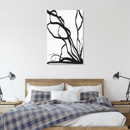 Boeket Blanc: Abstract Wit & Zwart Canvas Afdruk (Insitu (Slaapkamer))