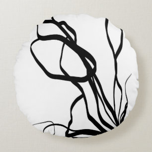 Boeket Blanc: Abstract Wit & Zwart Rond Kussen