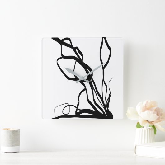 Boeket Blanc: Abstract Wit & Zwart Vierkante Klok (Huis)