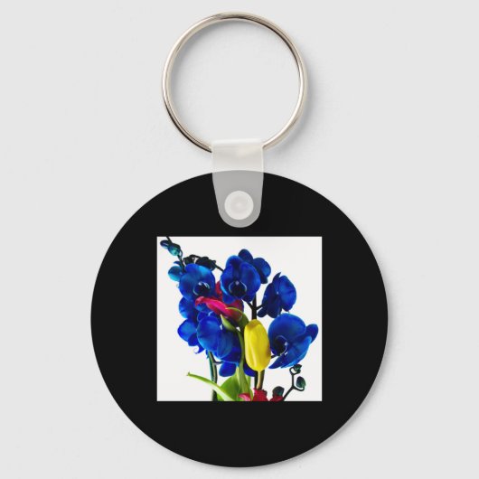 Boeket bloemen - Blauwe Orchideeën Sleutelhanger (Voorkant)