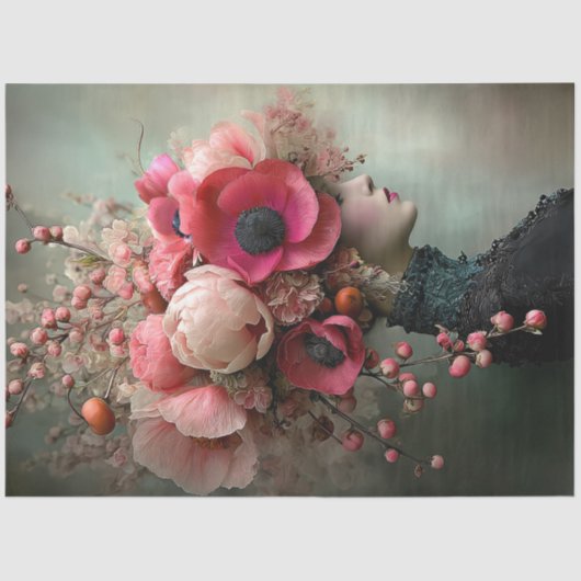 Boeket Couture Whimsical Portrait & Floral Tissuepapier (Voorkant)