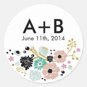 Boeket Floral Wedding Circle Sticker Blush