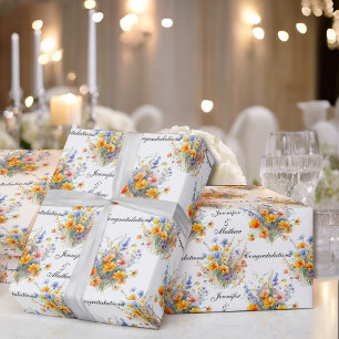 Boeket huwelijksbloemen personaliseer namen Schatt Cadeaupapier