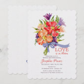 Boeket met blauwe lint uitnodiging (Voorkant / Achterkant)